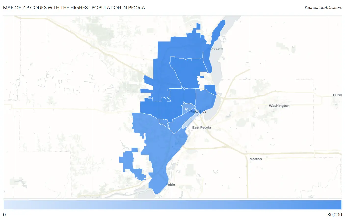 Zip Codes with the Highest Population in Peoria Map