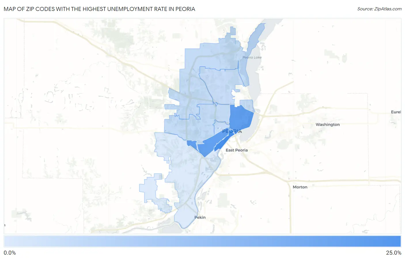 Zip Codes with the Highest Unemployment Rate in Peoria Map