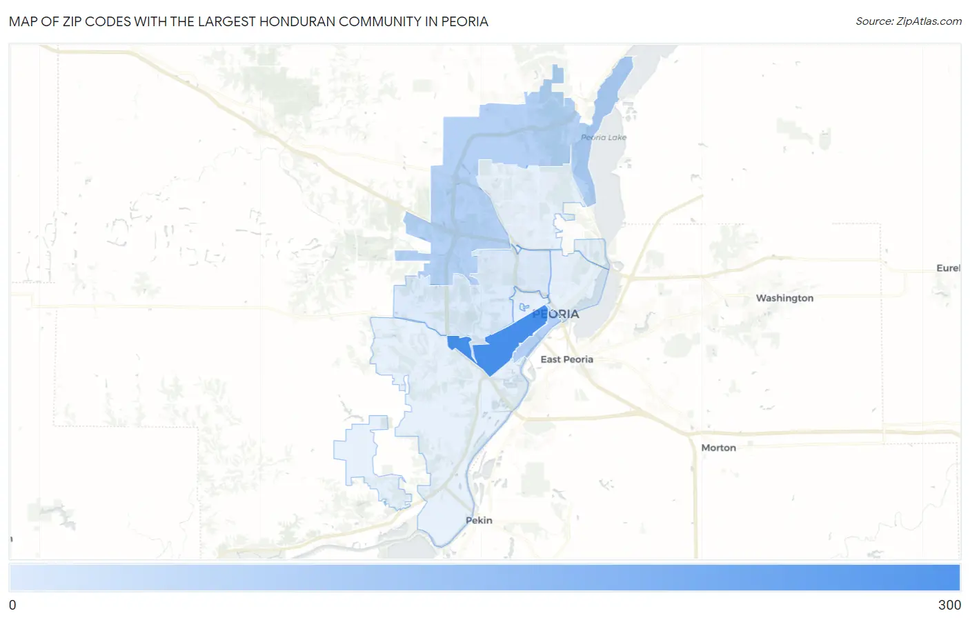 Zip Codes with the Largest Honduran Community in Peoria Map