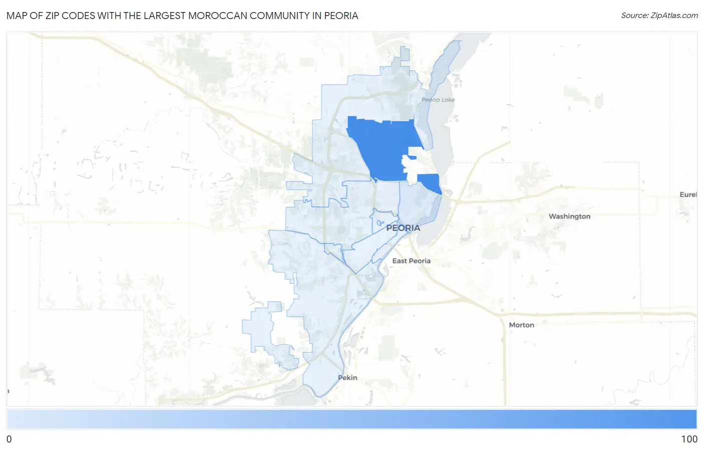 Zip Codes with the Largest Moroccan Community in Peoria Map