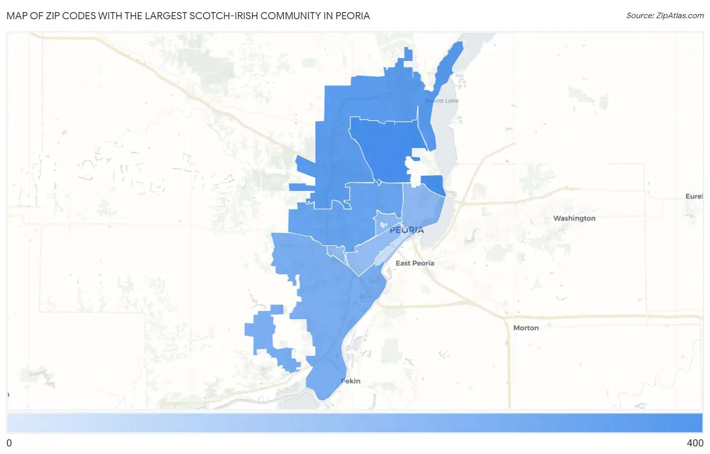 Zip Codes with the Largest Scotch-Irish Community in Peoria Map