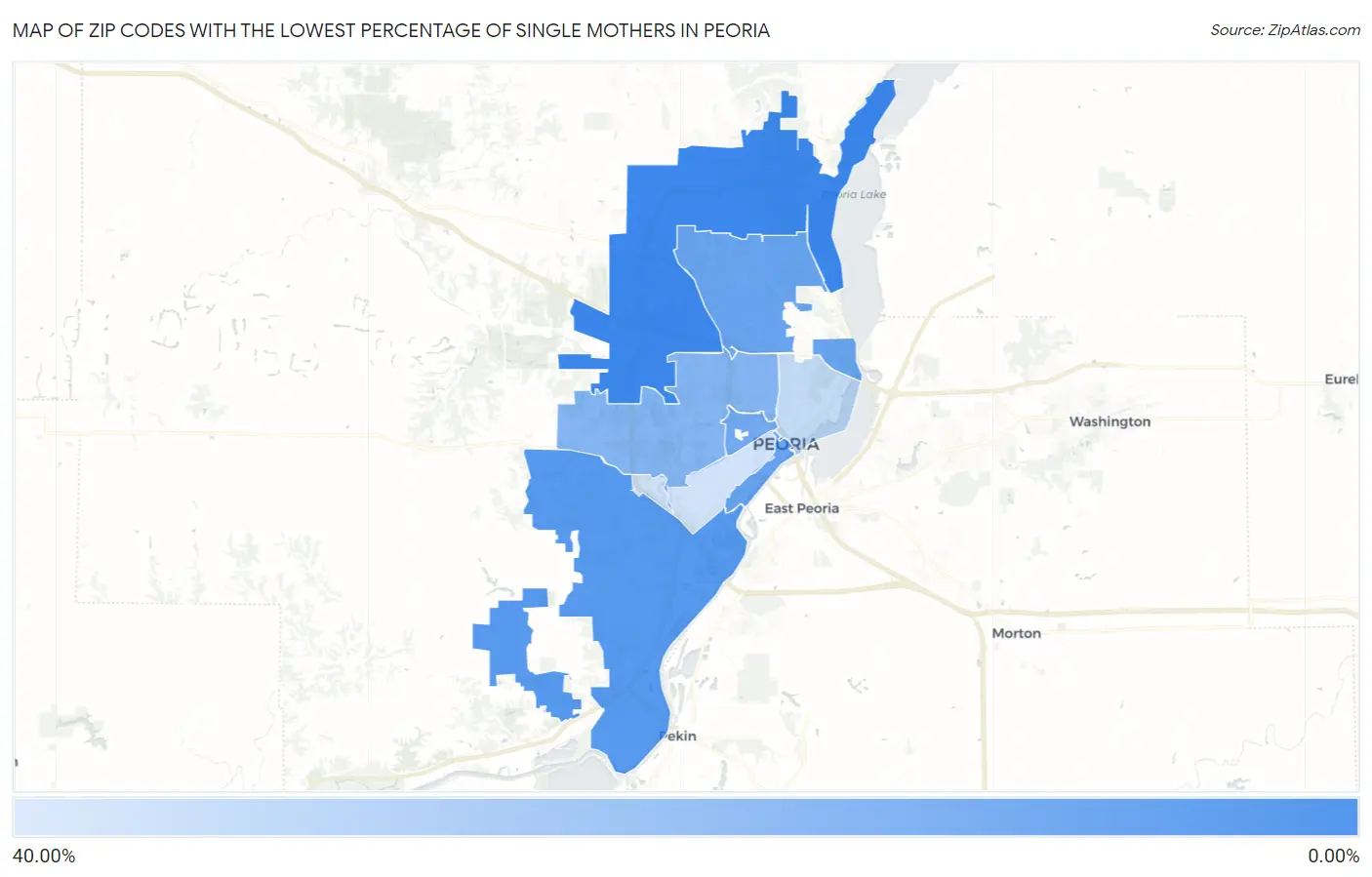 Zip Codes with the Lowest Percentage of Single Mothers in Peoria Map
