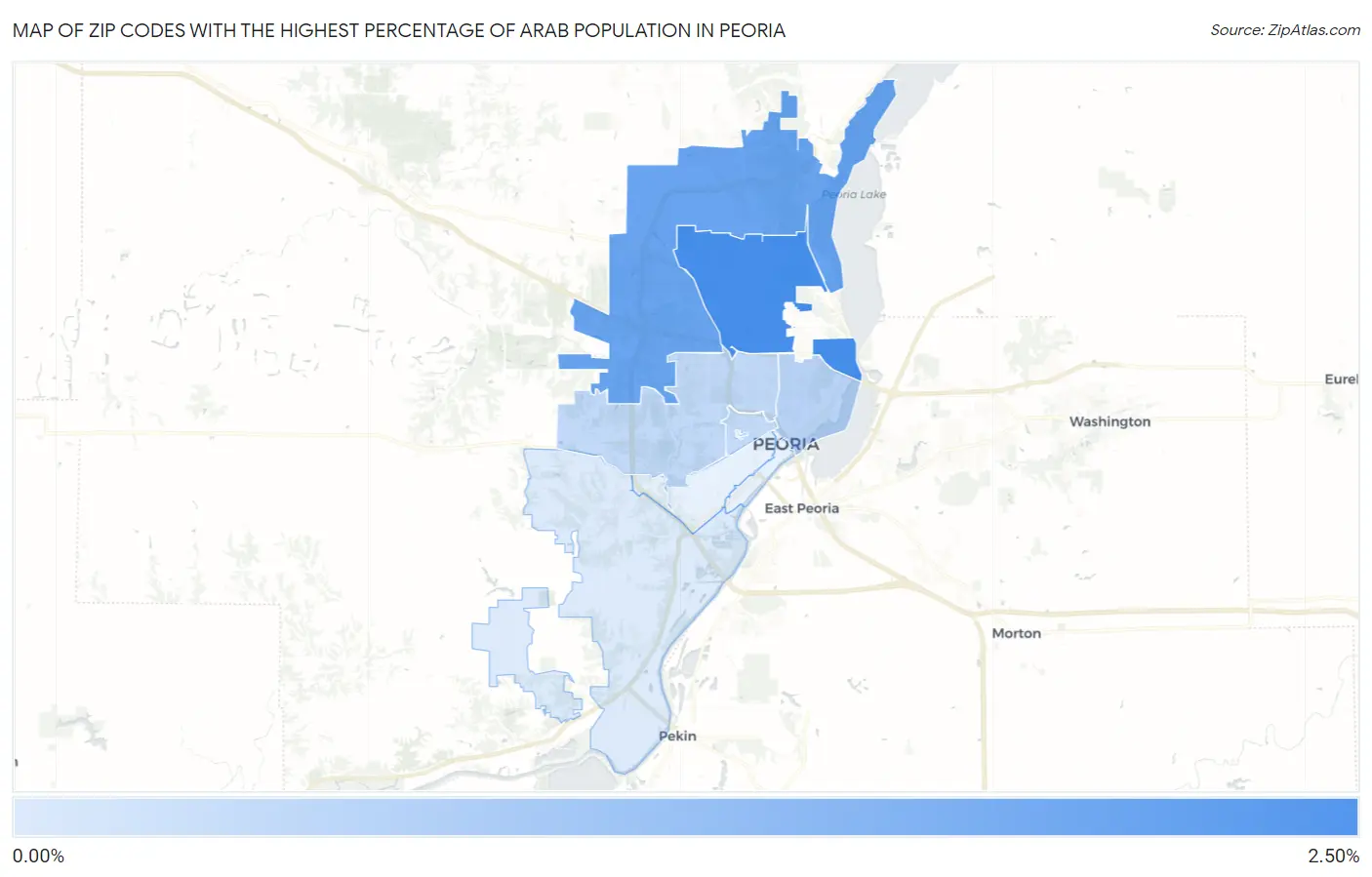Zip Codes with the Highest Percentage of Arab Population in Peoria Map