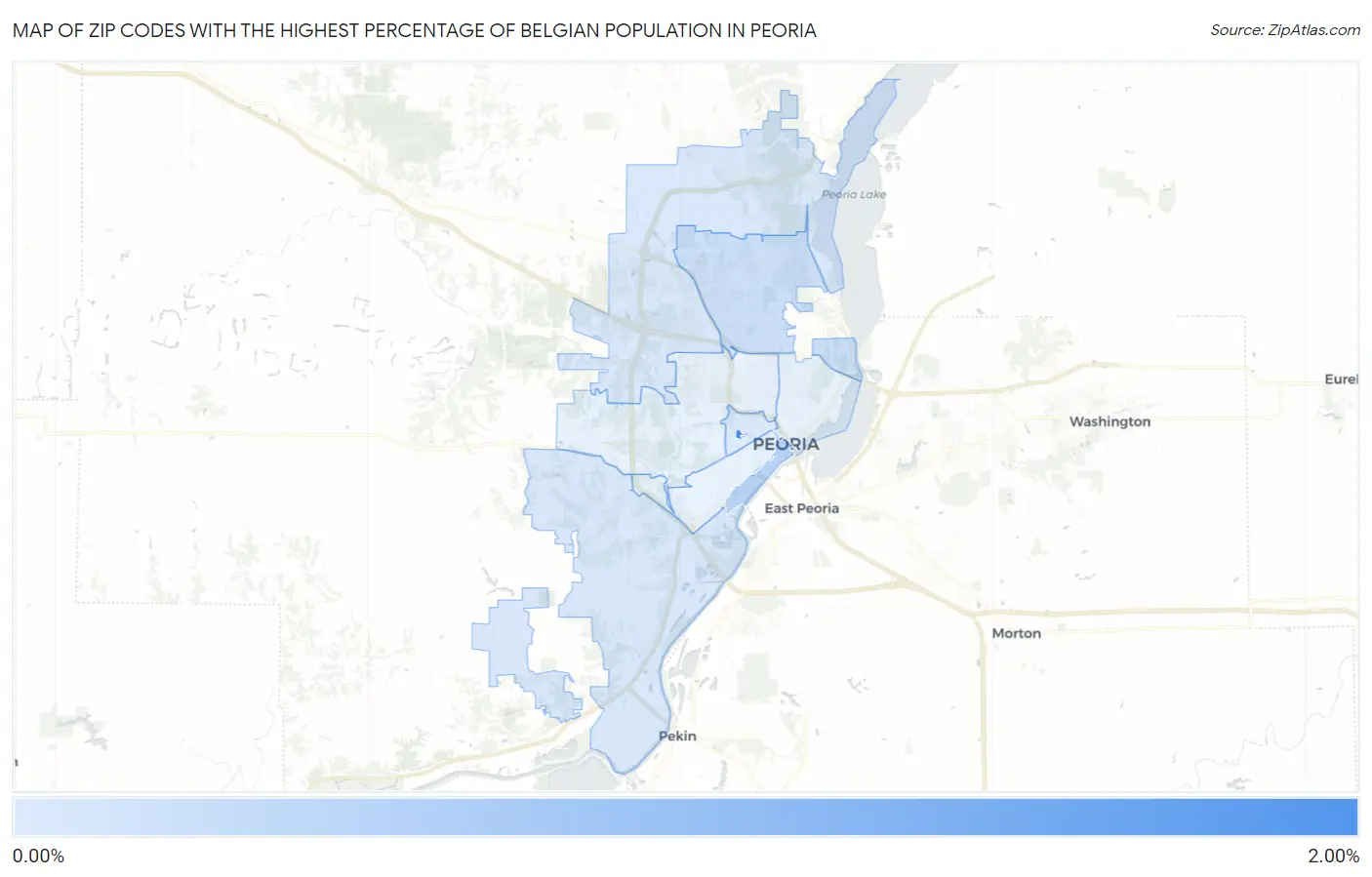 Zip Codes with the Highest Percentage of Belgian Population in Peoria Map