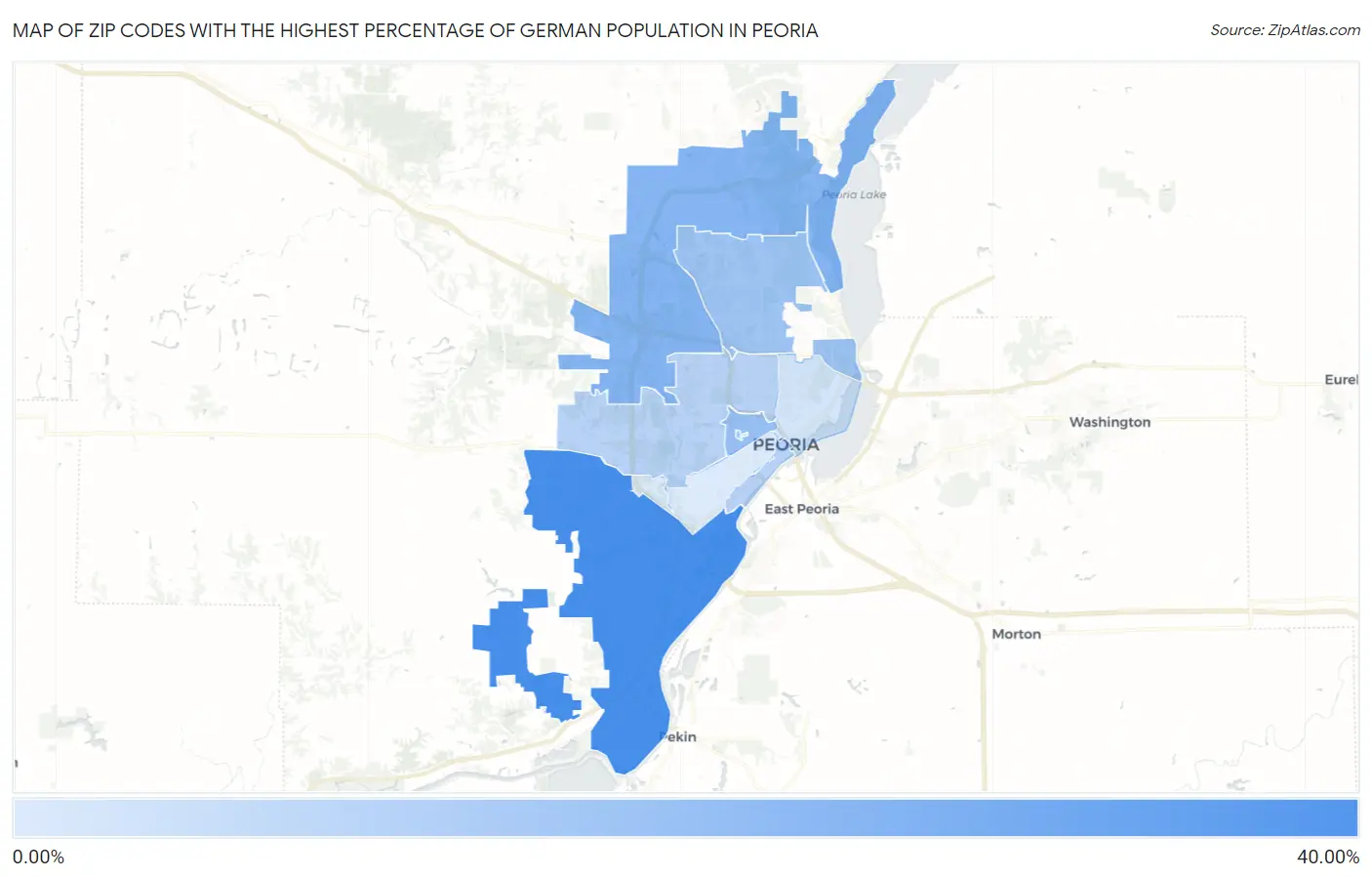 Zip Codes with the Highest Percentage of German Population in Peoria Map