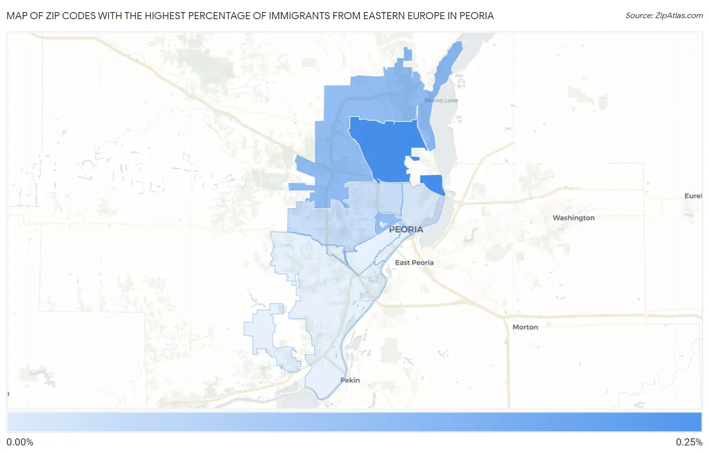 Zip Codes with the Highest Percentage of Immigrants from Eastern Europe in Peoria Map