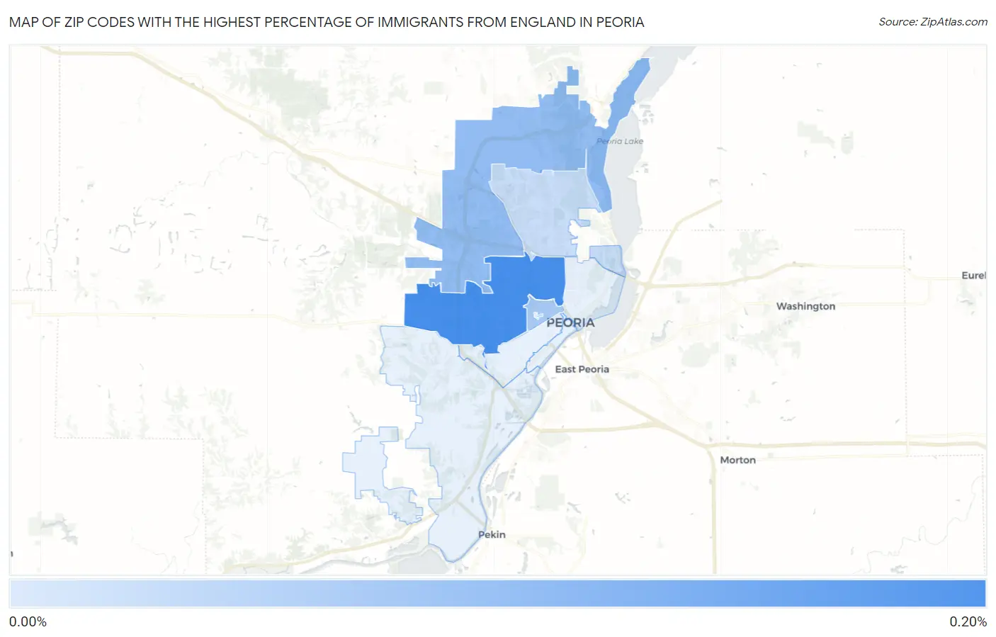 Zip Codes with the Highest Percentage of Immigrants from England in Peoria Map