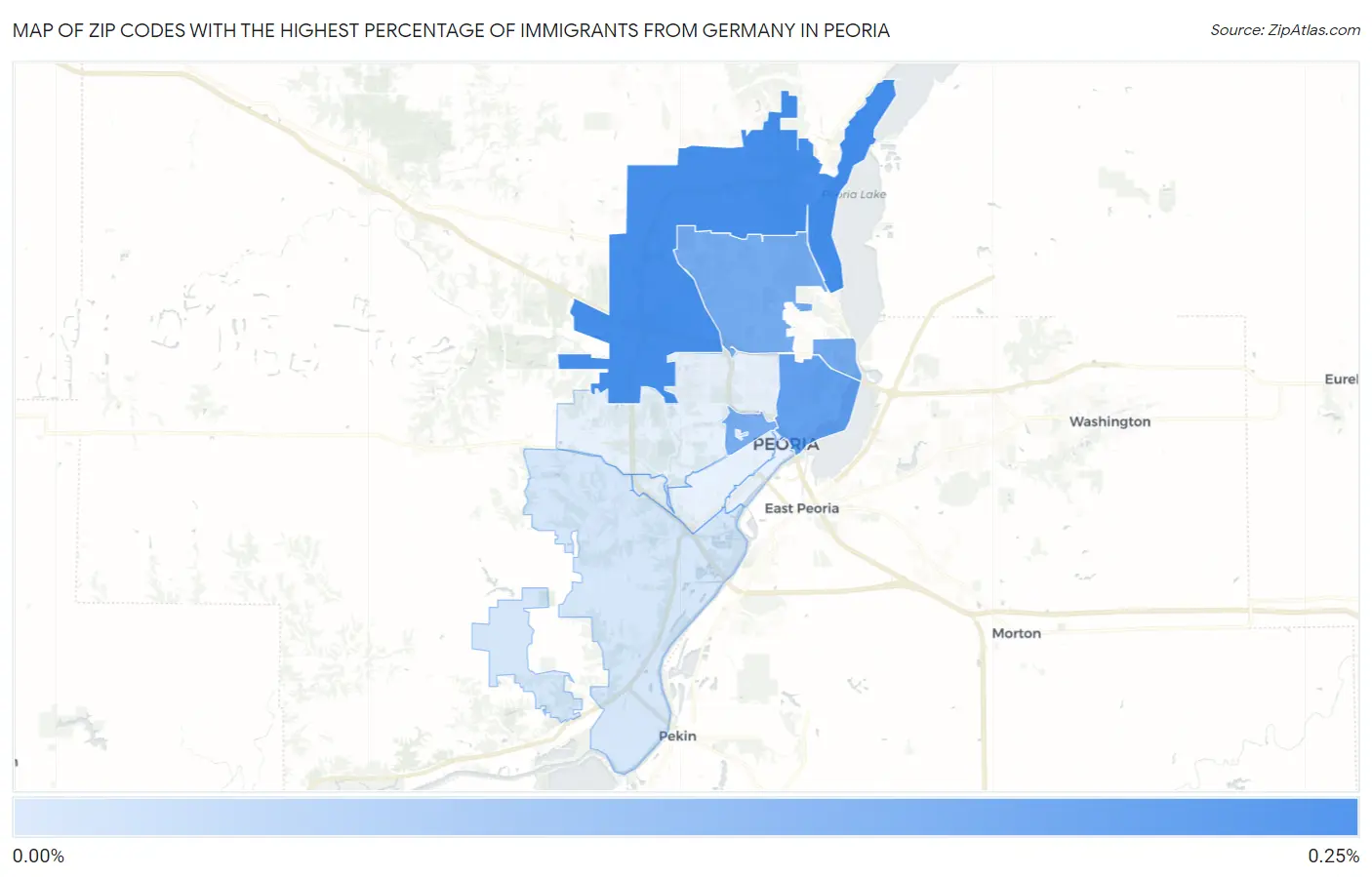 Zip Codes with the Highest Percentage of Immigrants from Germany in Peoria Map