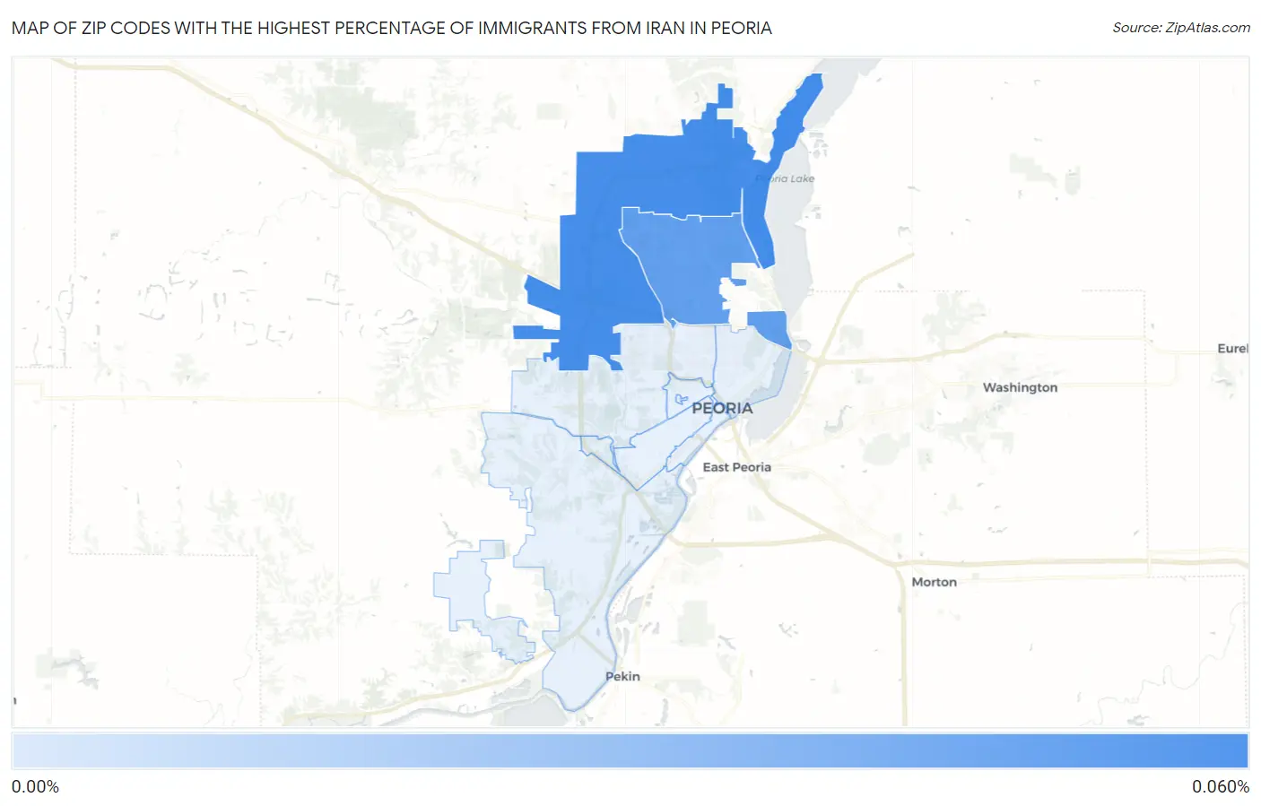Zip Codes with the Highest Percentage of Immigrants from Iran in Peoria Map