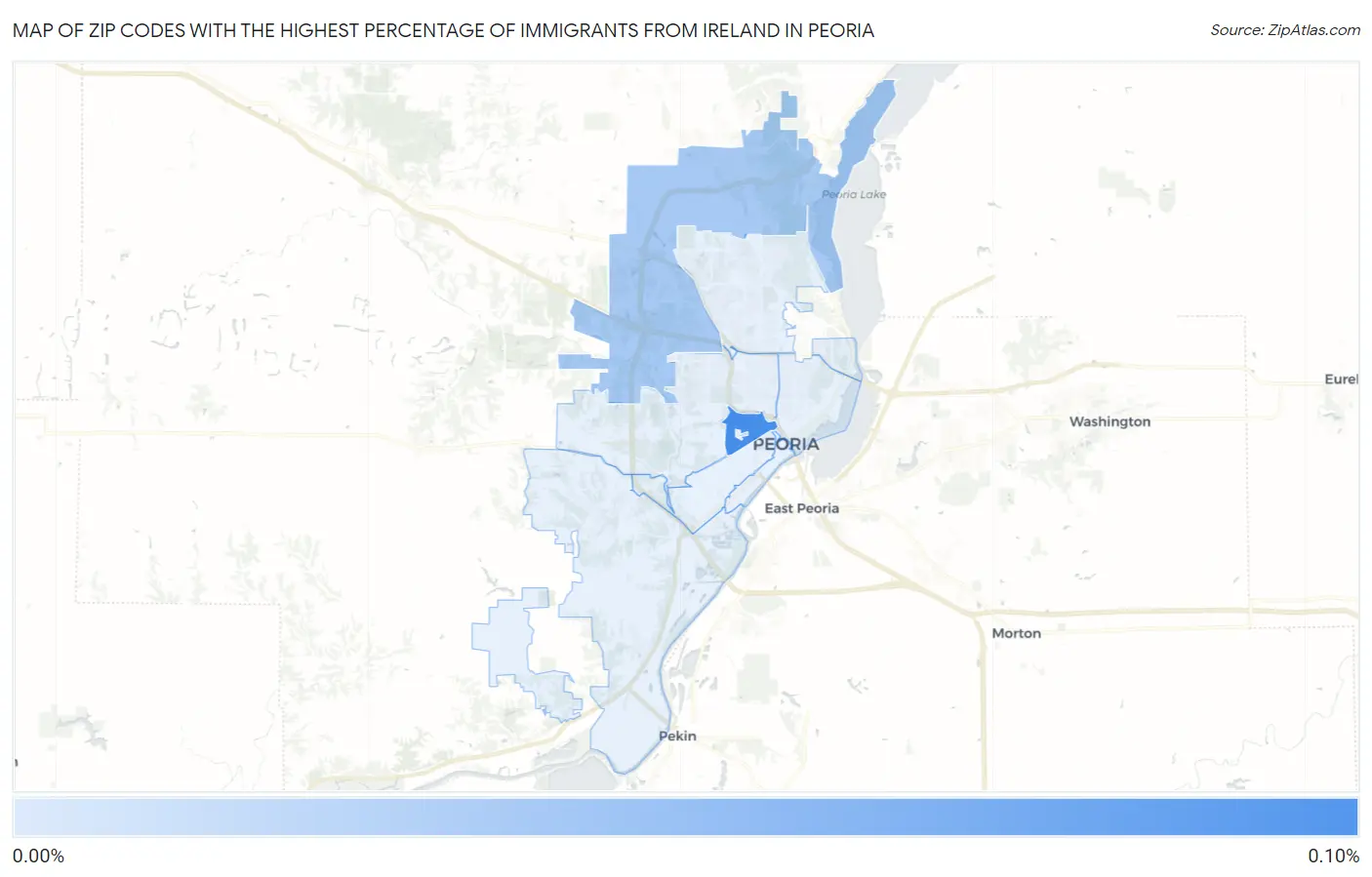 Zip Codes with the Highest Percentage of Immigrants from Ireland in Peoria Map