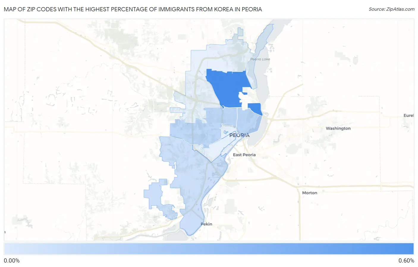 Zip Codes with the Highest Percentage of Immigrants from Korea in Peoria Map