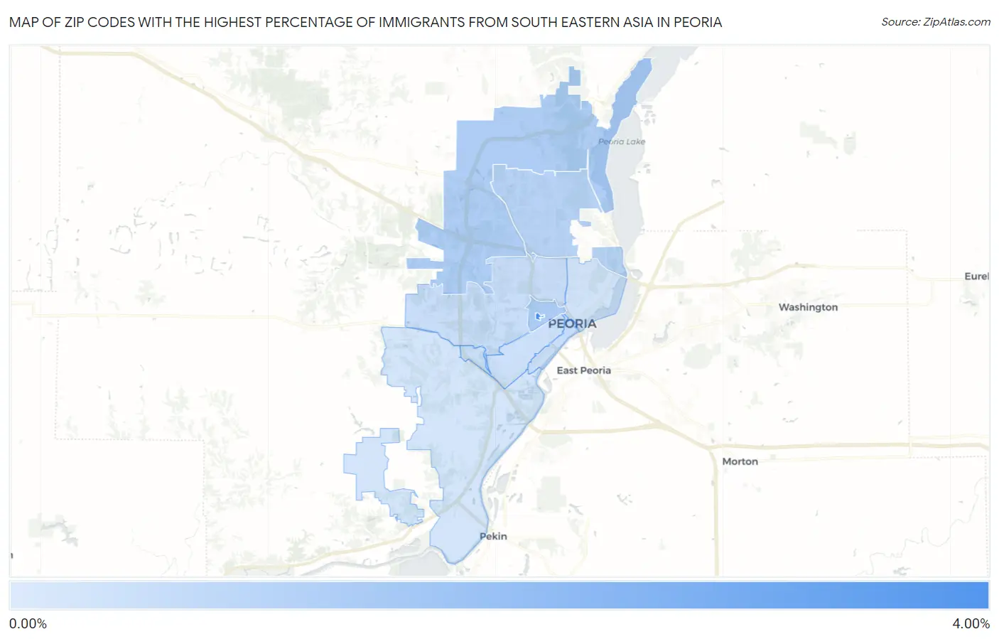 Zip Codes with the Highest Percentage of Immigrants from South Eastern Asia in Peoria Map