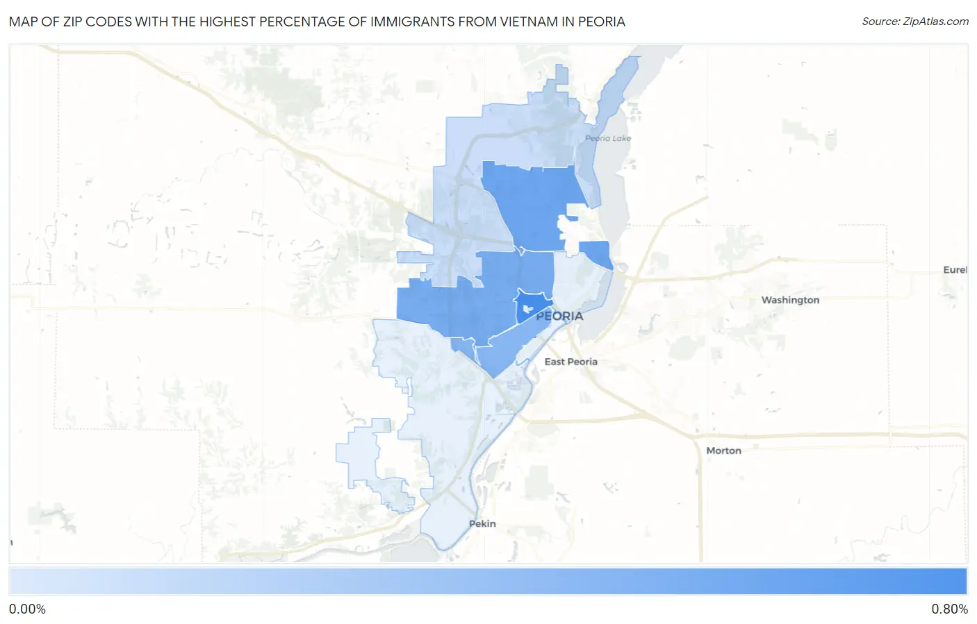 Zip Codes with the Highest Percentage of Immigrants from Vietnam in Peoria Map
