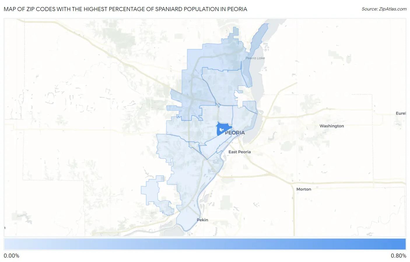Zip Codes with the Highest Percentage of Spaniard Population in Peoria Map