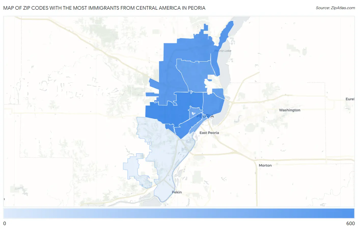 Zip Codes with the Most Immigrants from Central America in Peoria Map