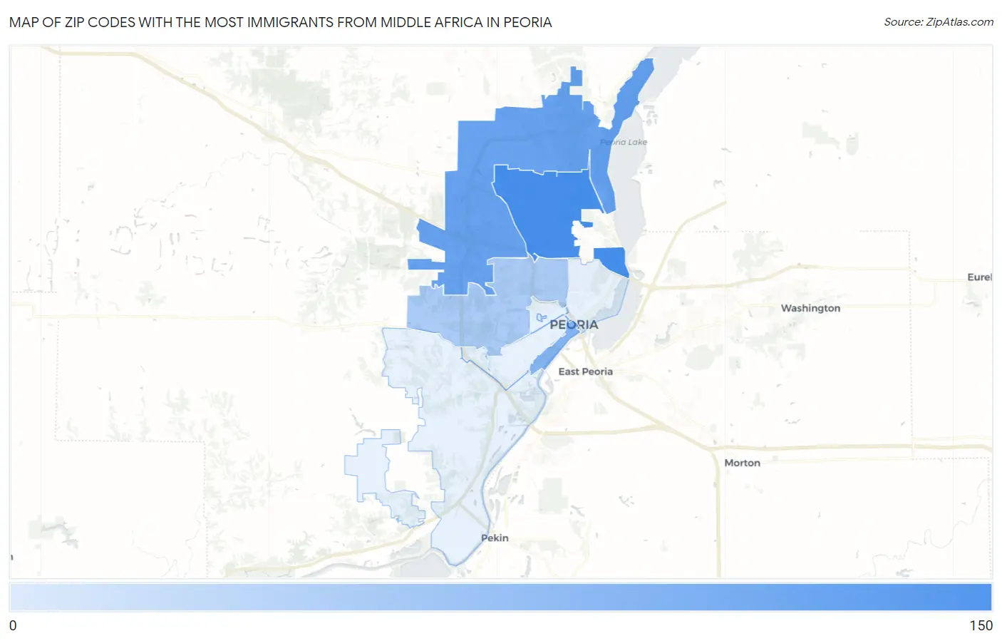 Zip Codes with the Most Immigrants from Middle Africa in Peoria Map