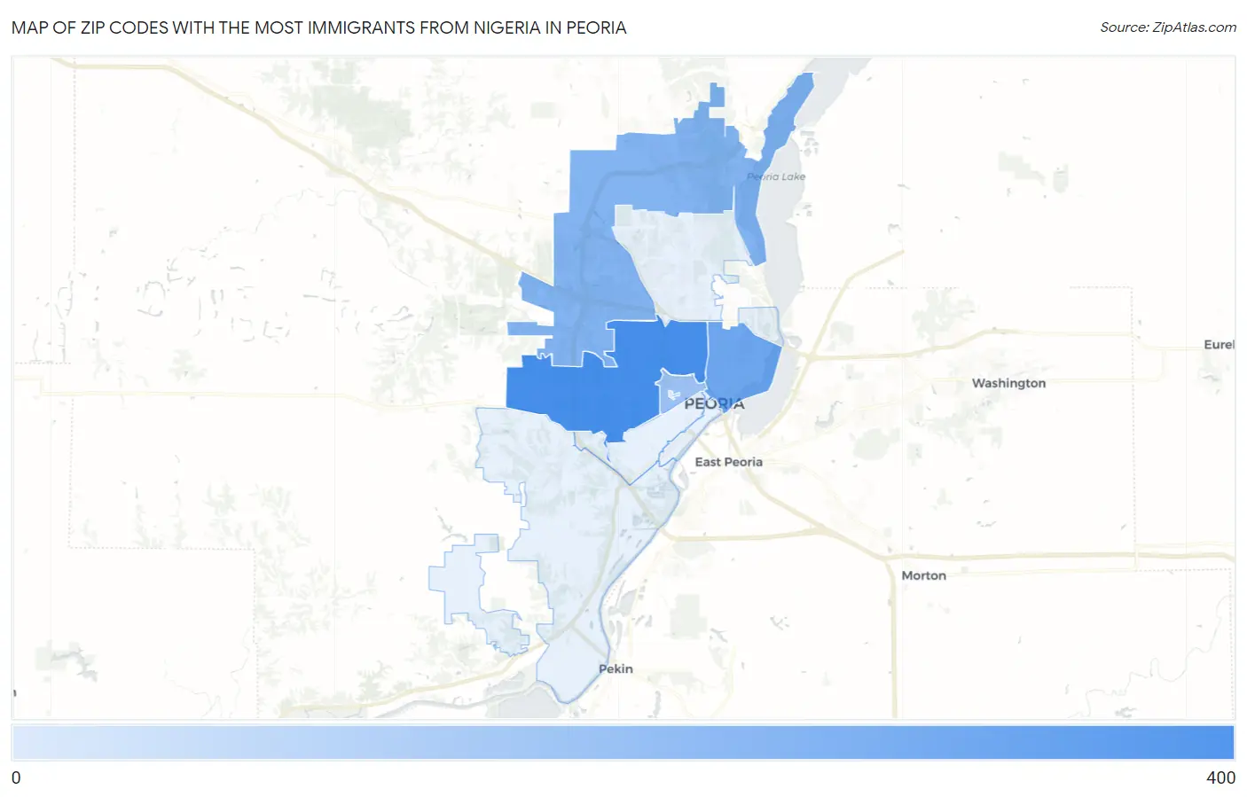 Zip Codes with the Most Immigrants from Nigeria in Peoria Map