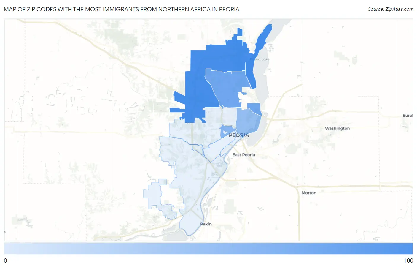 Zip Codes with the Most Immigrants from Northern Africa in Peoria Map