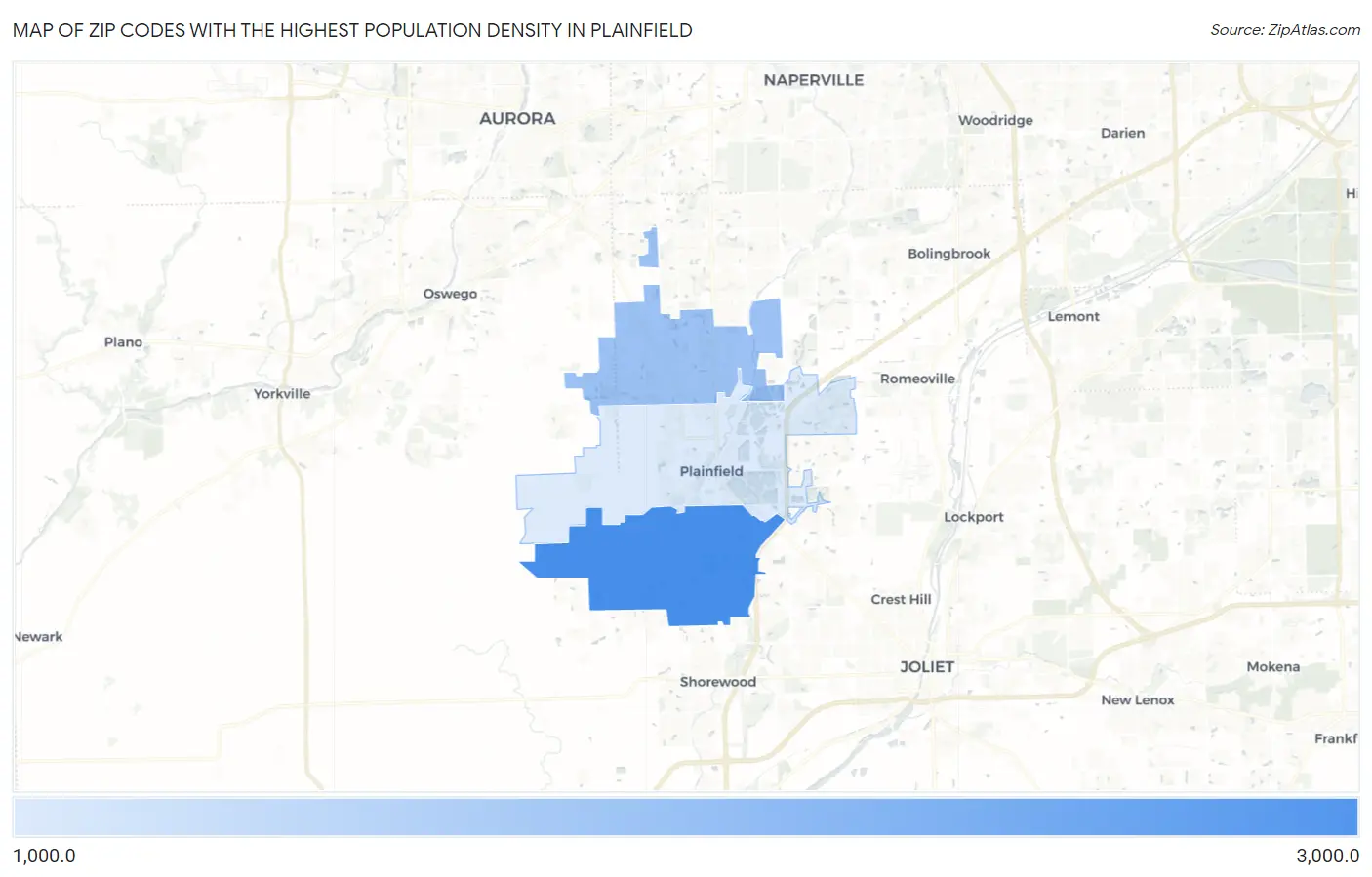Zip Codes with the Highest Population Density in Plainfield Map