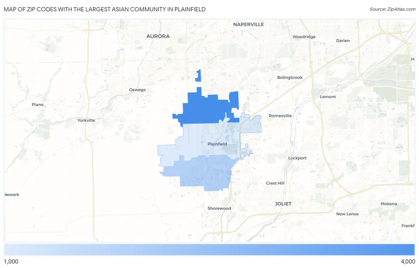 Zip Codes with the Largest Asian Community in Plainfield Map