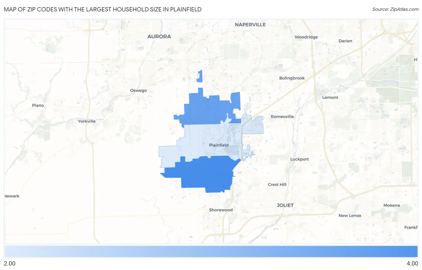 Zip Codes with the Largest Household Size in Plainfield Map