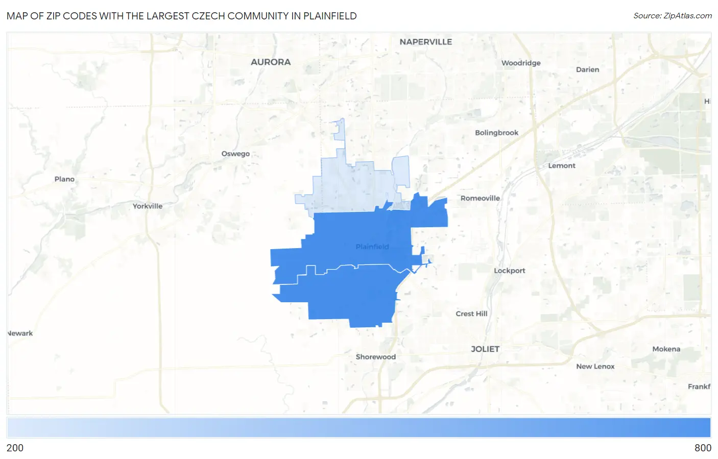 Zip Codes with the Largest Czech Community in Plainfield Map