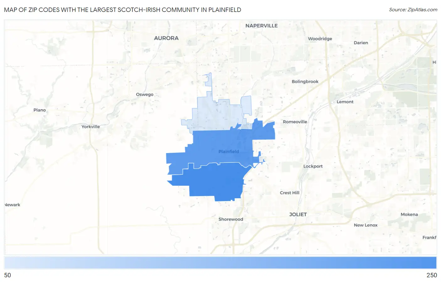 Zip Codes with the Largest Scotch-Irish Community in Plainfield Map