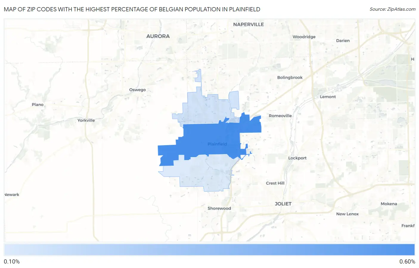 Zip Codes with the Highest Percentage of Belgian Population in Plainfield Map