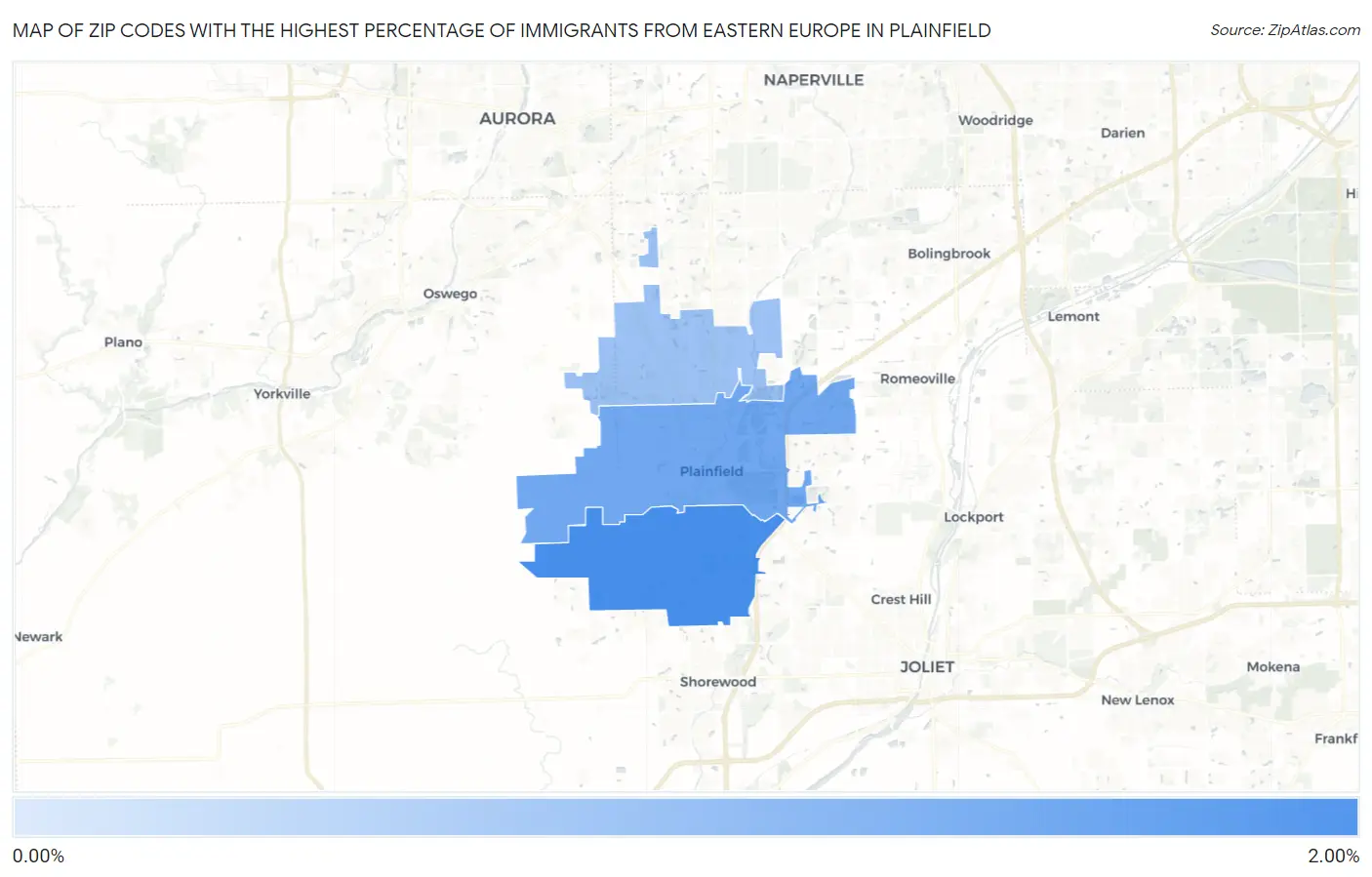 Zip Codes with the Highest Percentage of Immigrants from Eastern Europe in Plainfield Map
