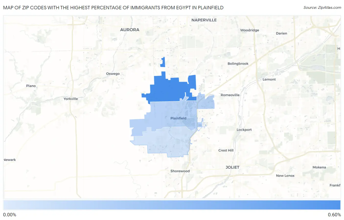 Zip Codes with the Highest Percentage of Immigrants from Egypt in Plainfield Map