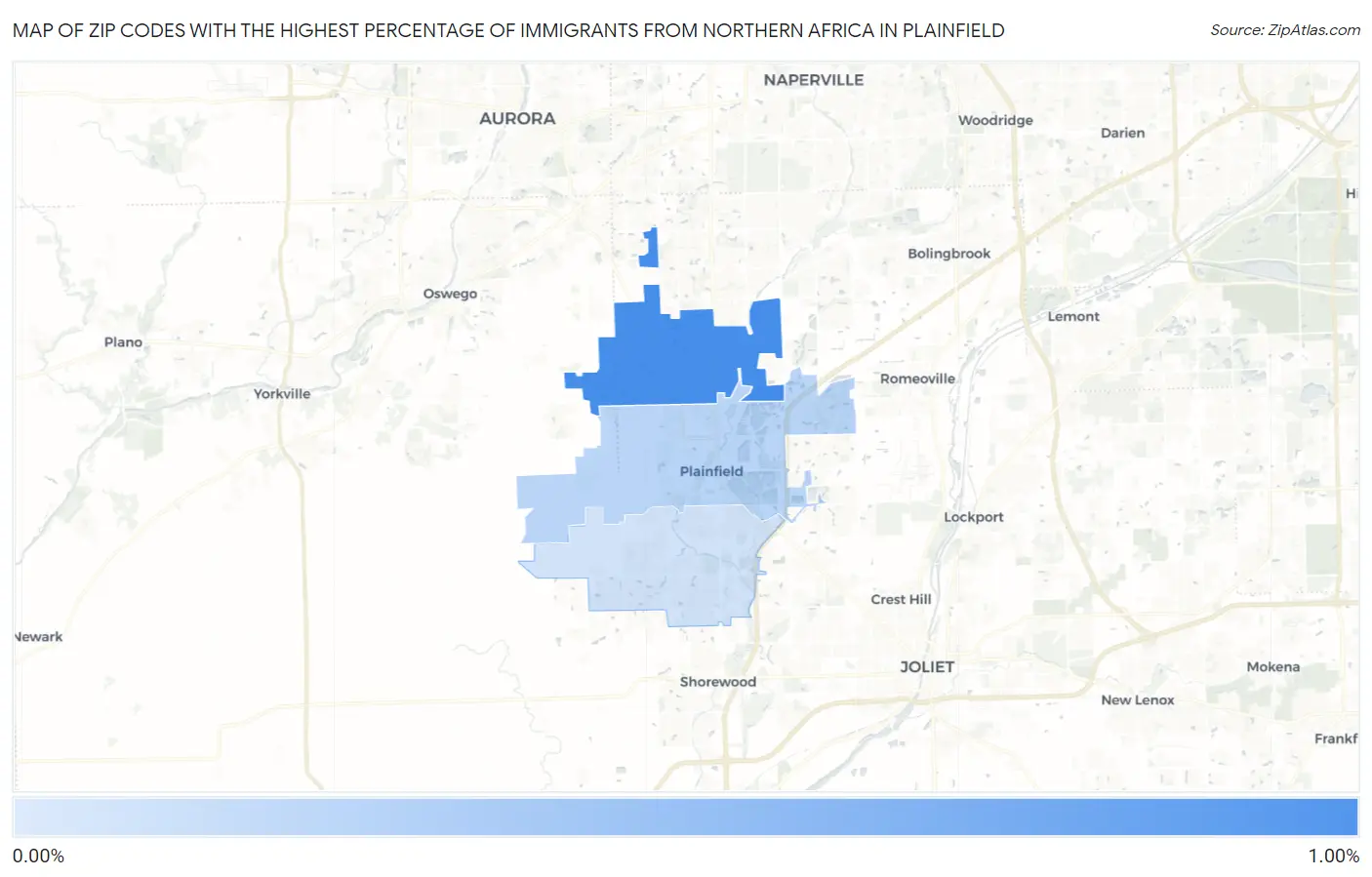 Zip Codes with the Highest Percentage of Immigrants from Northern Africa in Plainfield Map
