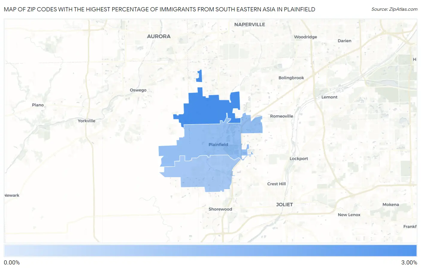Zip Codes with the Highest Percentage of Immigrants from South Eastern Asia in Plainfield Map
