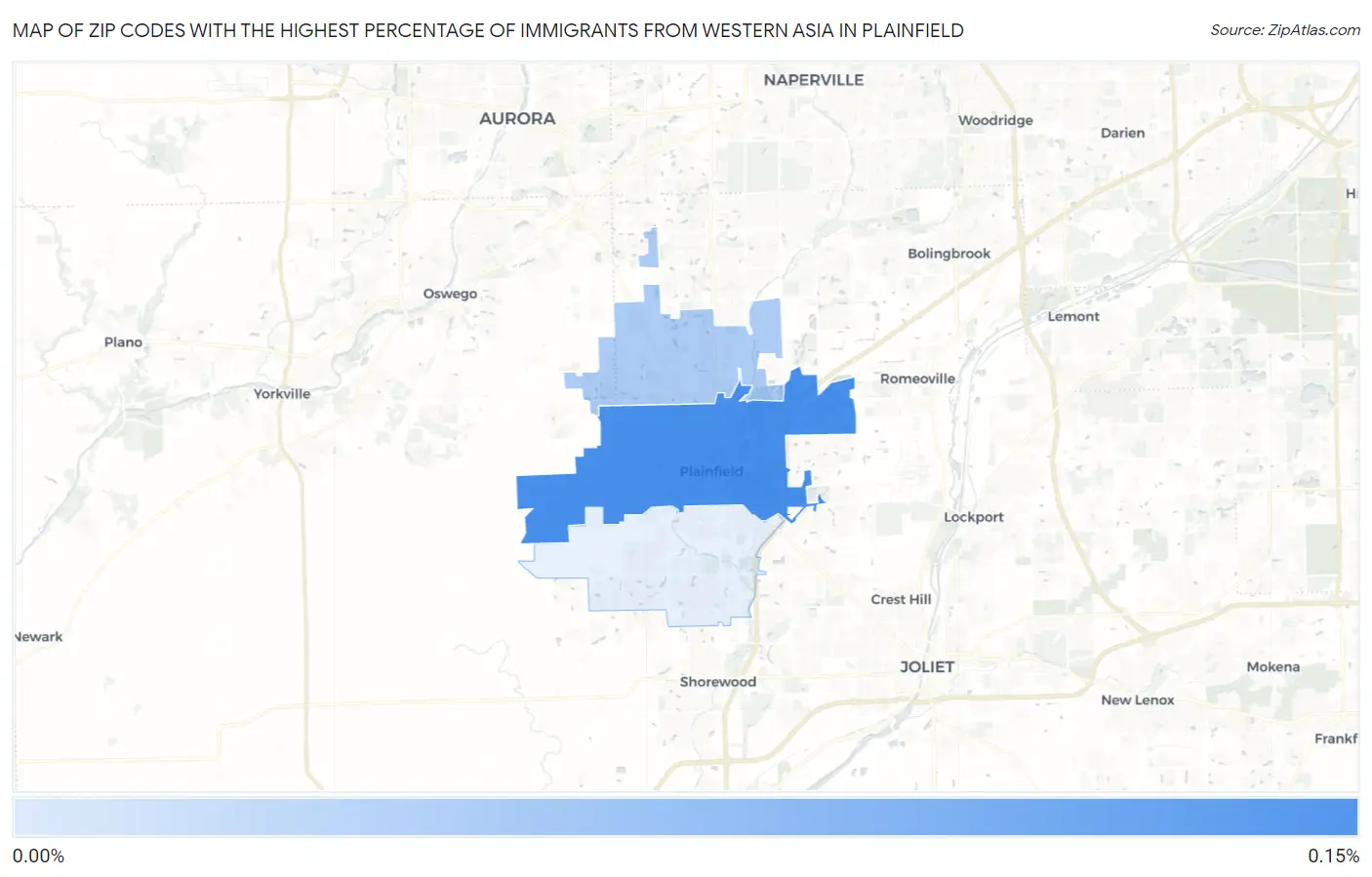 Zip Codes with the Highest Percentage of Immigrants from Western Asia in Plainfield Map
