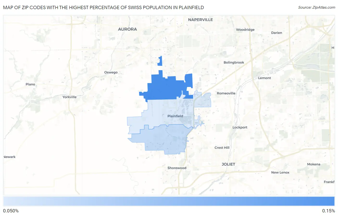 Zip Codes with the Highest Percentage of Swiss Population in Plainfield Map