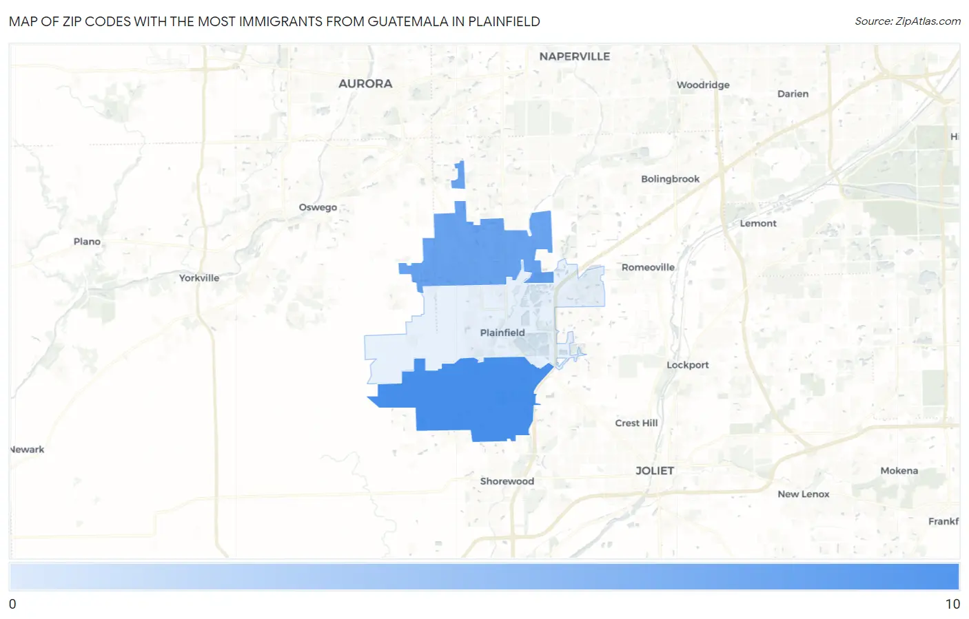 Zip Codes with the Most Immigrants from Guatemala in Plainfield Map
