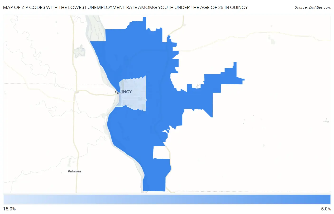 Zip Codes with the Lowest Unemployment Rate Amomg Youth Under the Age of 25 in Quincy Map
