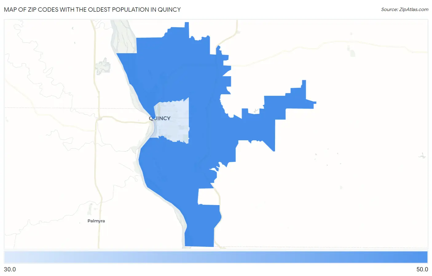 Zip Codes with the Oldest Population in Quincy Map