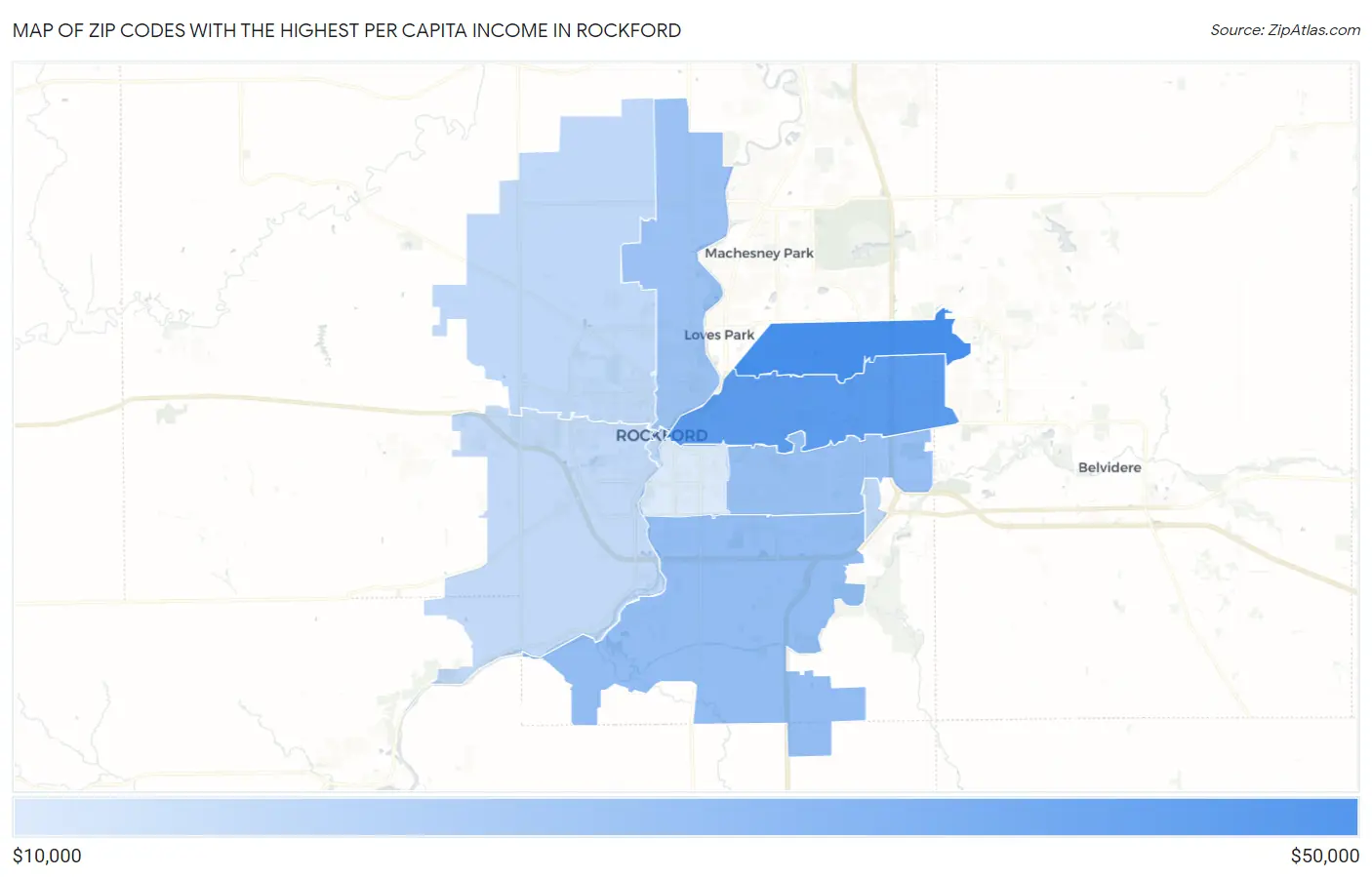 Zip Codes with the Highest Per Capita Income in Rockford Map