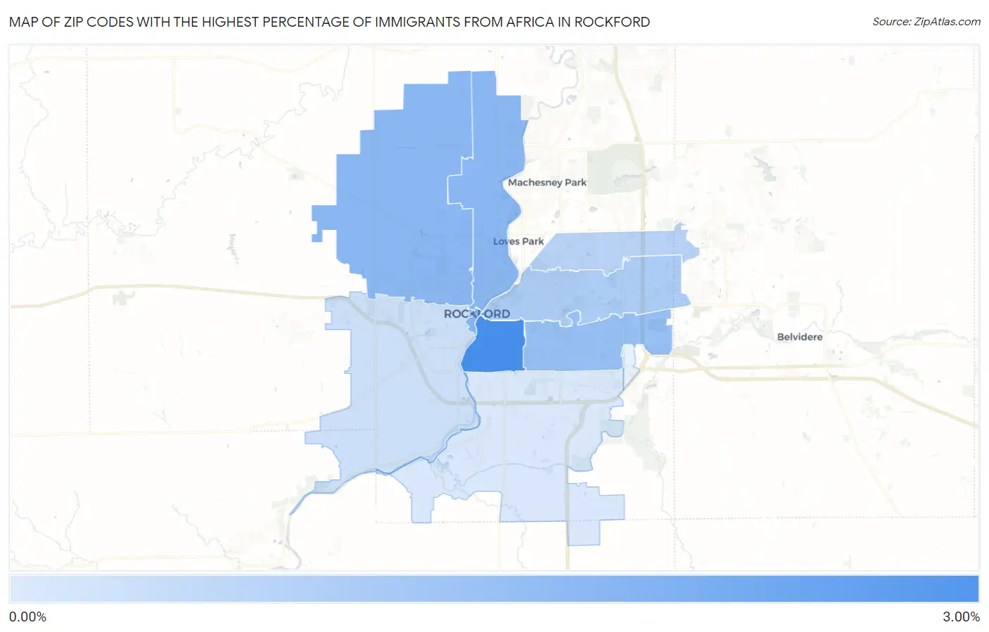 Zip Codes with the Highest Percentage of Immigrants from Africa in Rockford Map