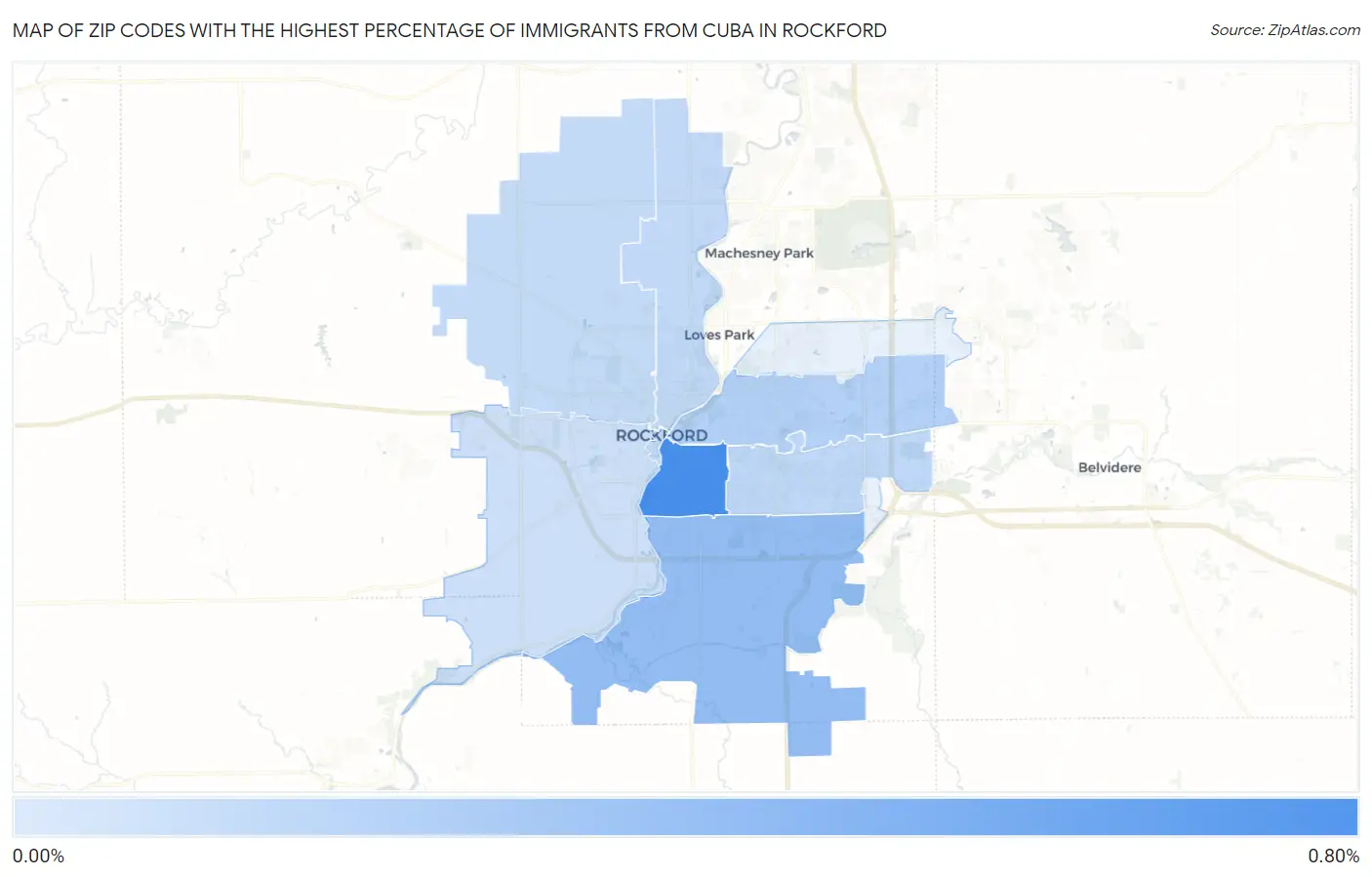 Zip Codes with the Highest Percentage of Immigrants from Cuba in Rockford Map