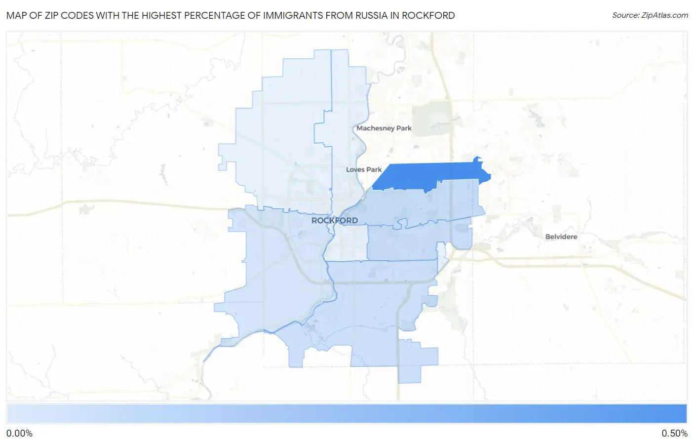 Zip Codes with the Highest Percentage of Immigrants from Russia in Rockford Map