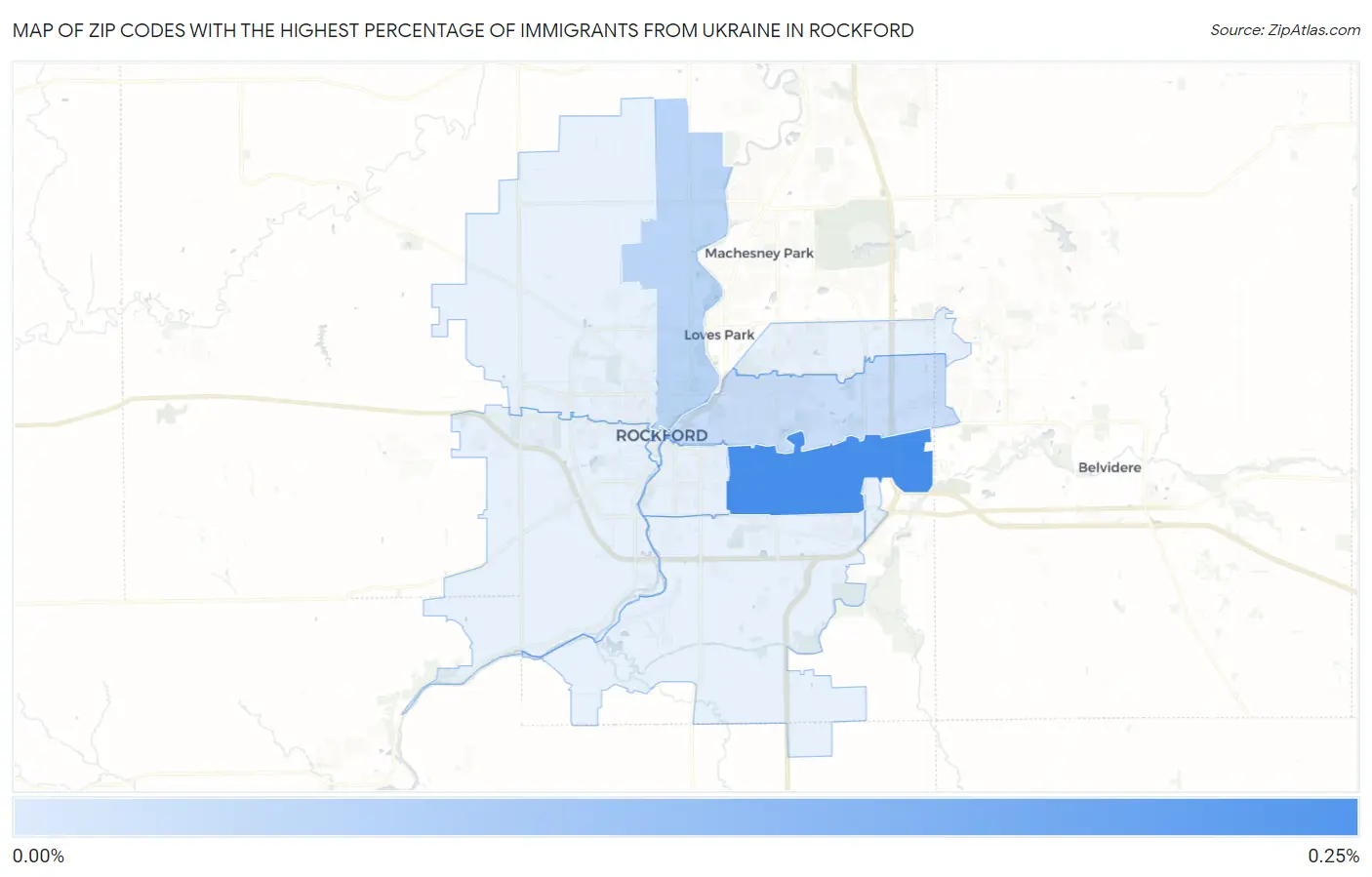 Zip Codes with the Highest Percentage of Immigrants from Ukraine in Rockford Map