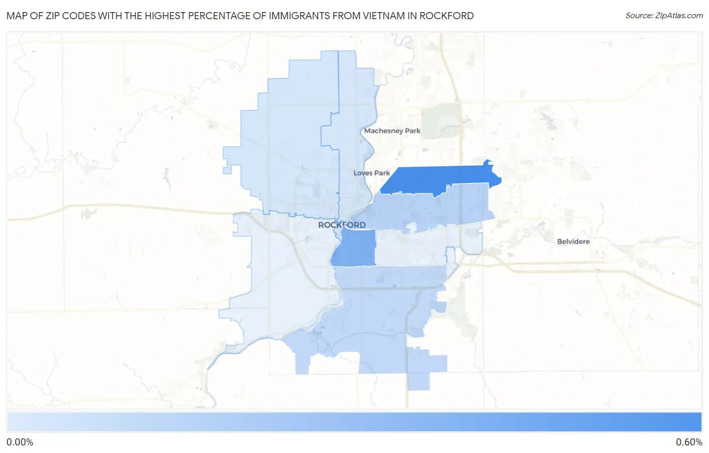 Zip Codes with the Highest Percentage of Immigrants from Vietnam in Rockford Map