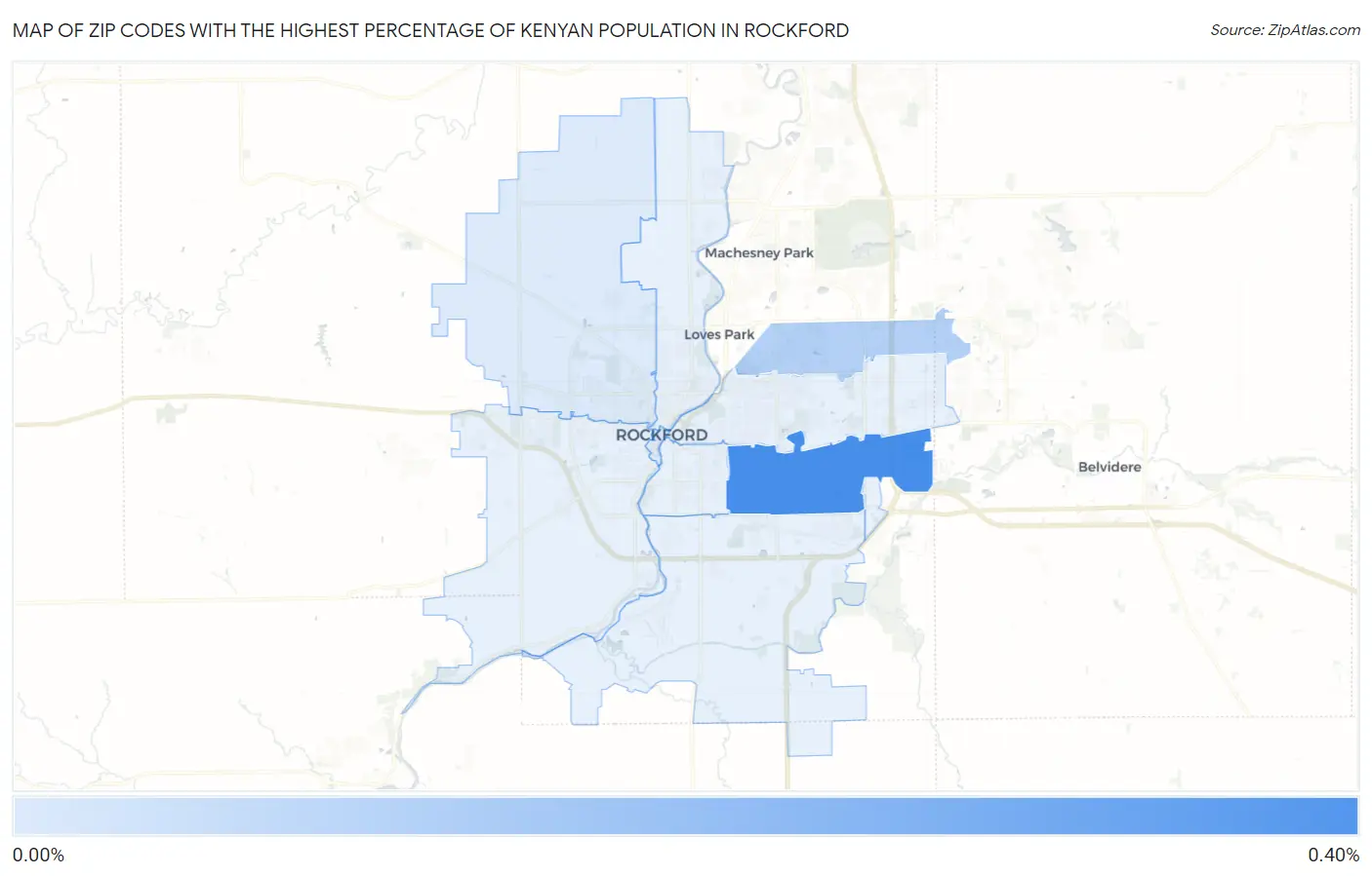 Zip Codes with the Highest Percentage of Kenyan Population in Rockford Map