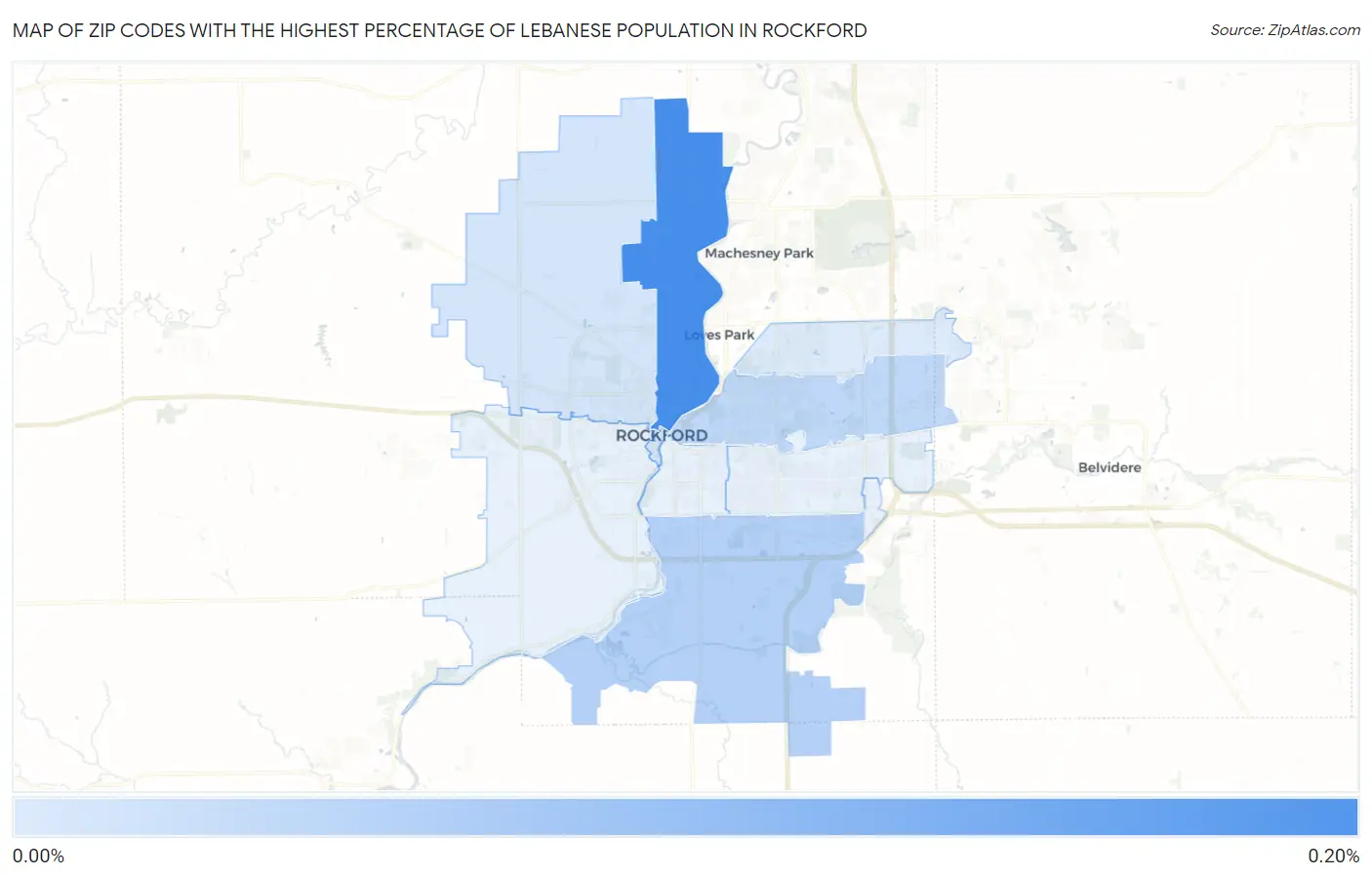 Zip Codes with the Highest Percentage of Lebanese Population in Rockford Map