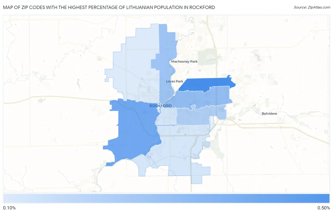 Zip Codes with the Highest Percentage of Lithuanian Population in Rockford Map