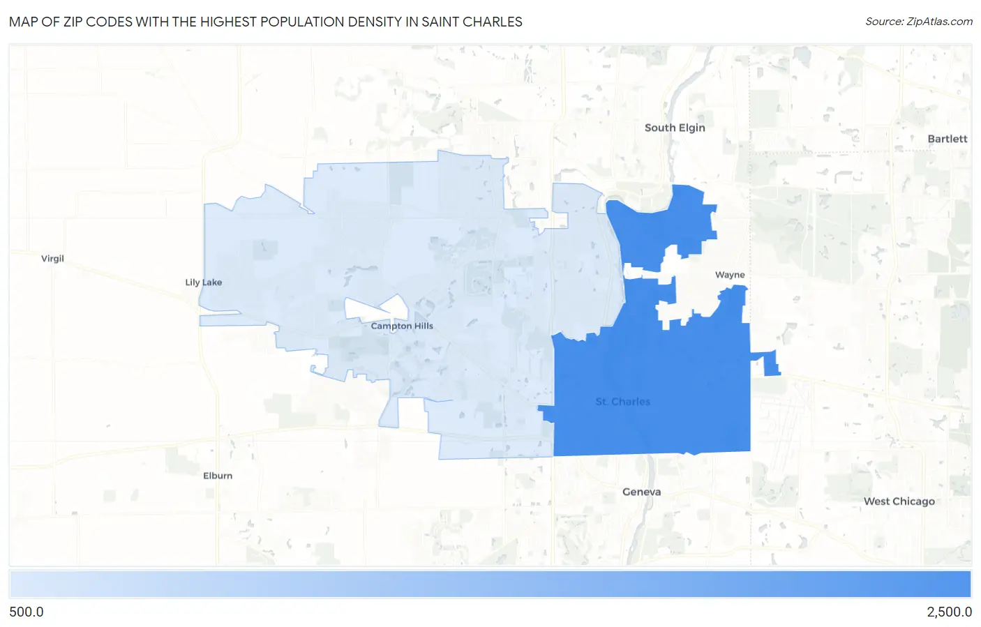 Zip Codes with the Highest Population Density in Saint Charles Map