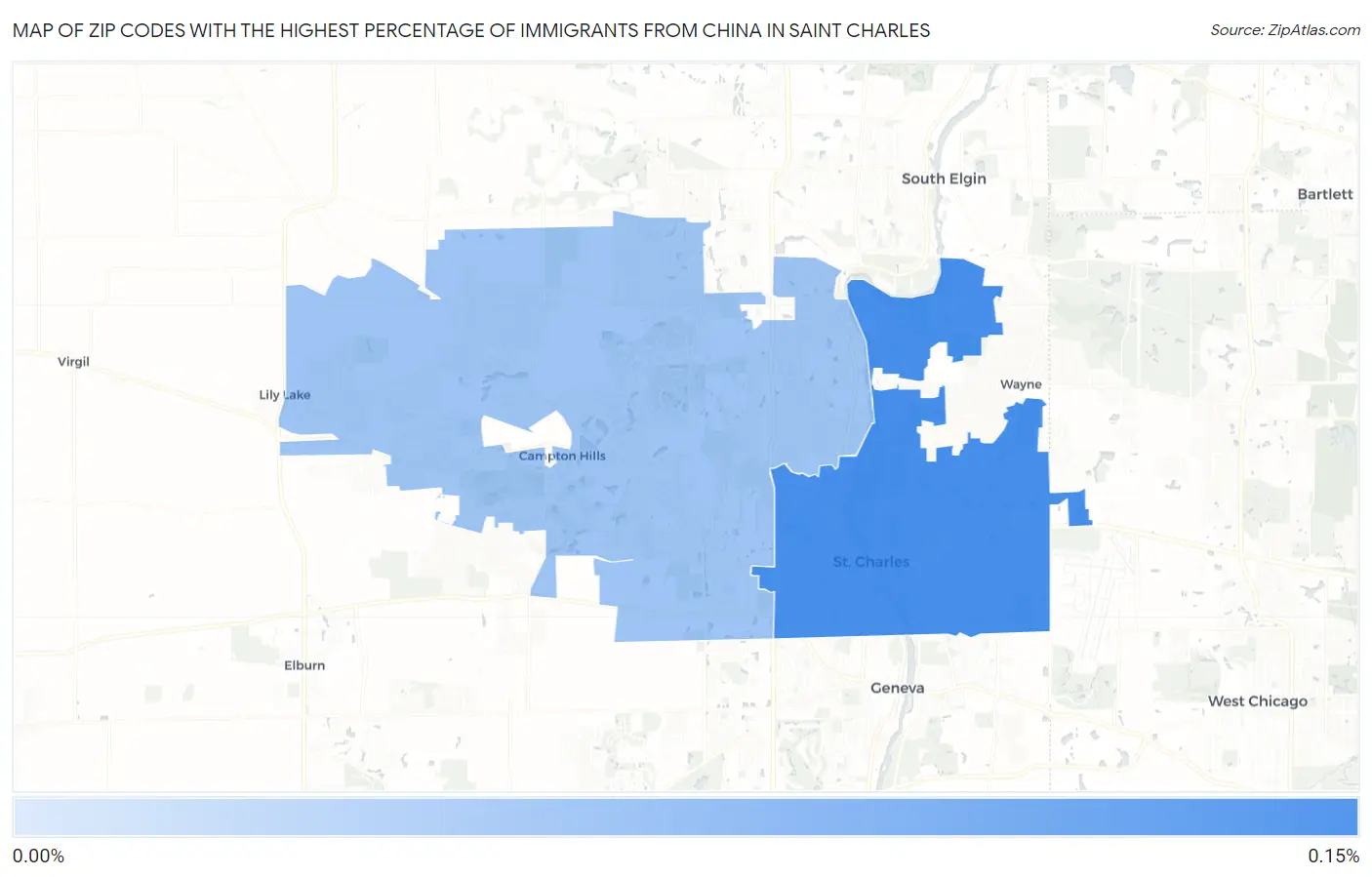 Zip Codes with the Highest Percentage of Immigrants from China in Saint Charles Map