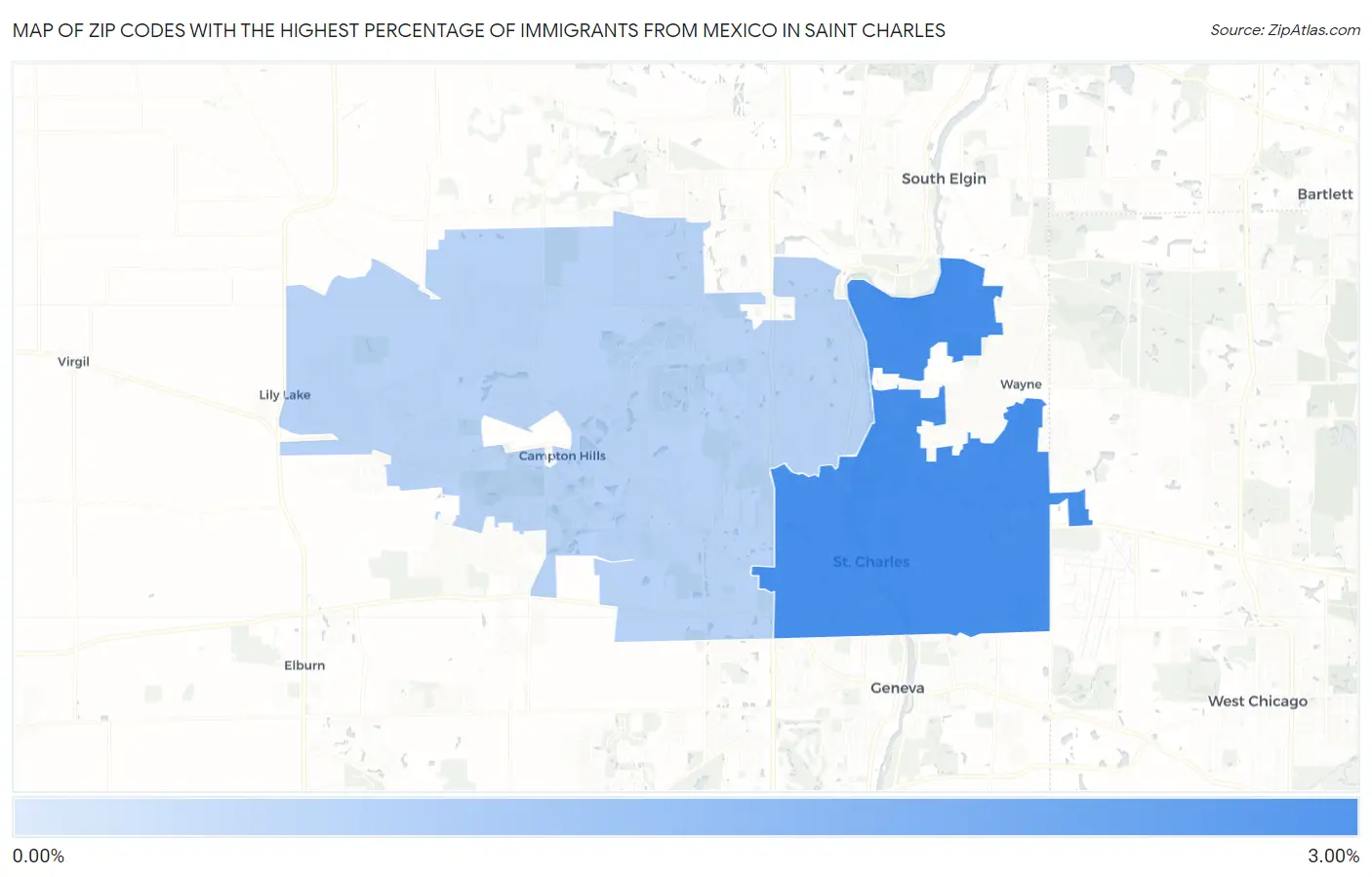 Zip Codes with the Highest Percentage of Immigrants from Mexico in Saint Charles Map