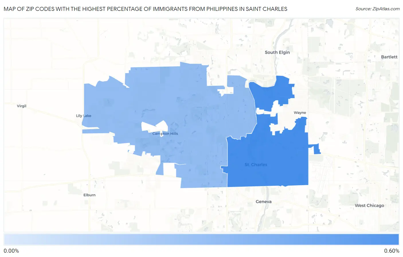 Zip Codes with the Highest Percentage of Immigrants from Philippines in Saint Charles Map
